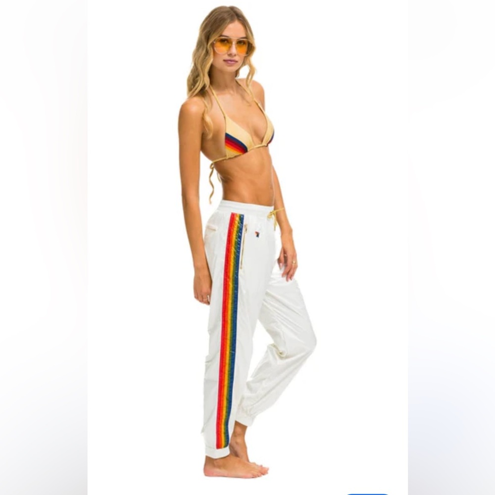 🌈 Aviator Nation 5 STRIPE WIND PANT - VINTAGE WHITE GLOSSY